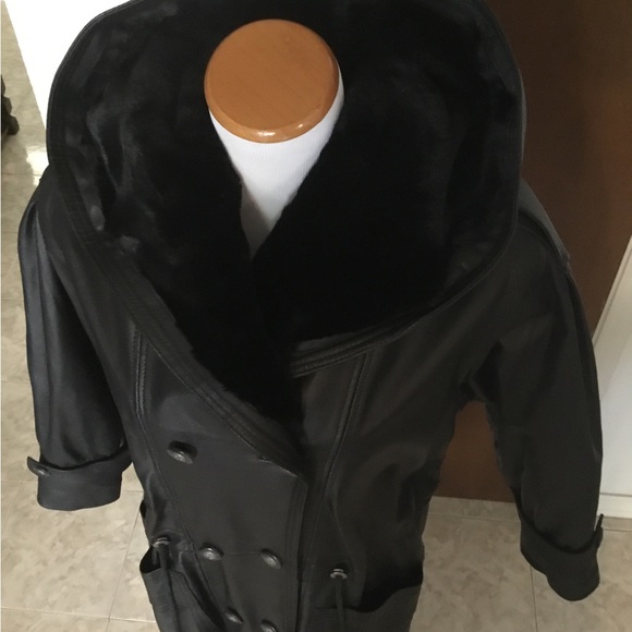 HP- DONNA PELLE LONG VINTAGE TIMELESS BLACK LEATHER TRENCH COAT/WITH HOOD/SZ S - Picture 4 of 16